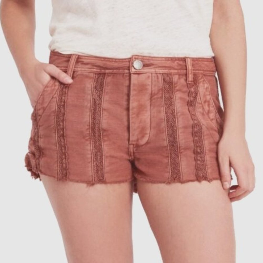Free People Cutoff Denim Shorts Crochet Boho Earthy Festival Minimalist